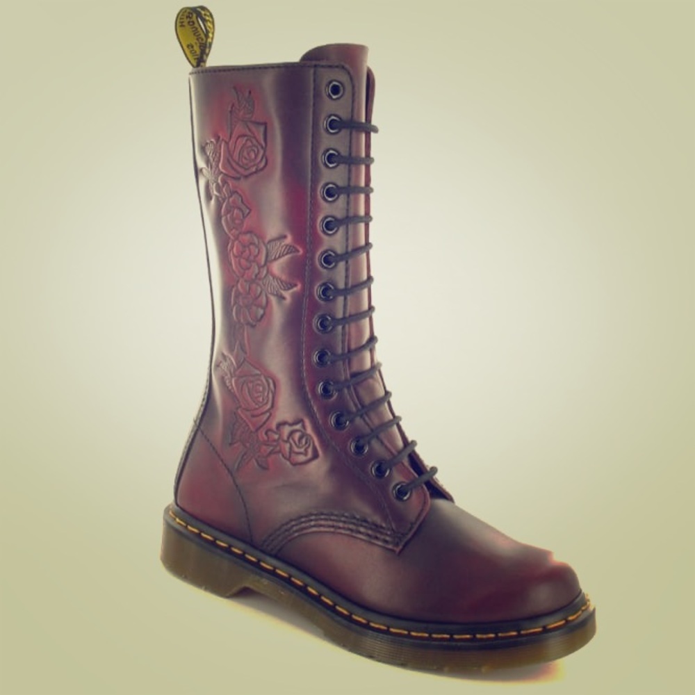 Dr. Martens “Norah” Burgundy Rose Embossed Boots